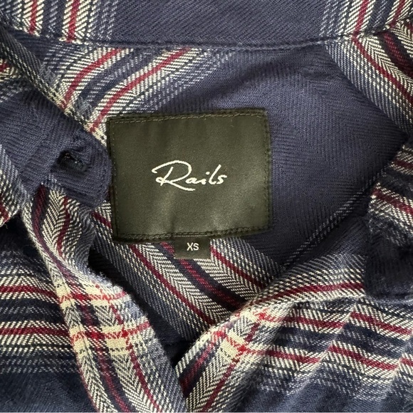 Rails Women’s Blair Plaid Mini Shirt Dress Flannel Navy Tie Waist Long Sleeve XS - Picture 6 of 8